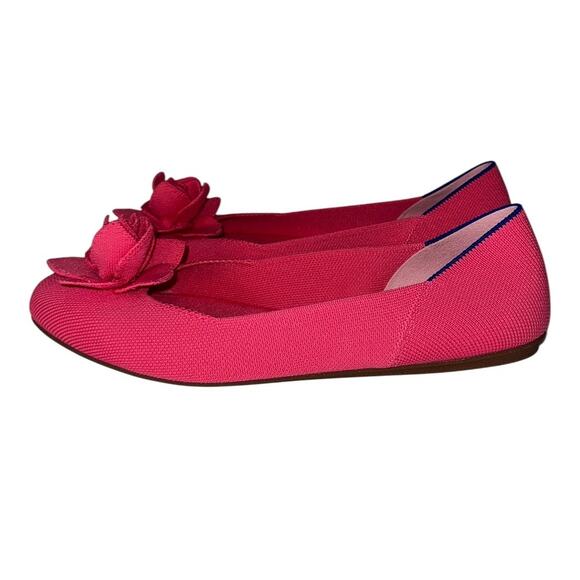 Rothy's The Petal Square Soiree Pink Ballet Flats with Blue Trim Size 11.5 - Picture 4 of 12